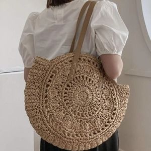 NEW Khaki Straw Purse Round Handbag Bag